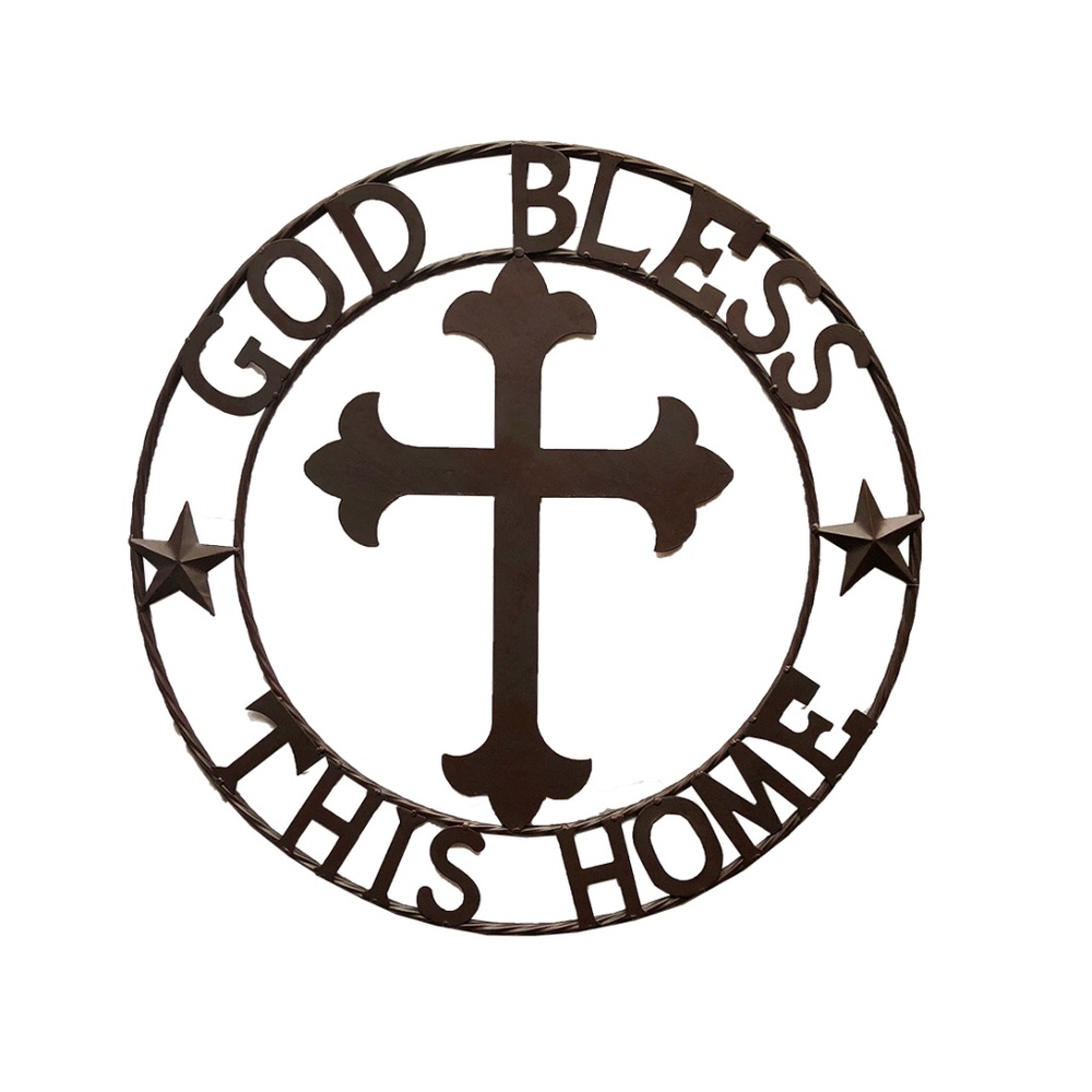 Fleur De Lis Cross God Bless This Home Wall Circle
